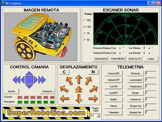 Imagen del programa para PC, SR1 Explorer que permite controlar el robot a distancia. Clic para ampliar