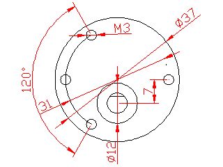 Dimensiones de la parte frontal y orificios de montaje del motor DC.