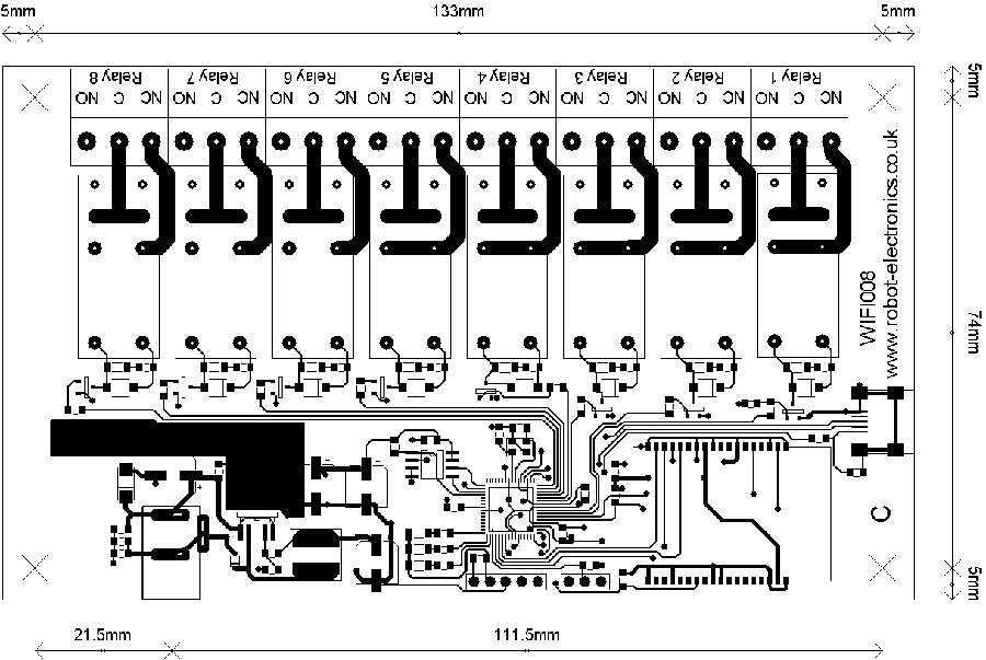 Dimensiones de la placa WIFI008